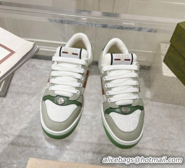 Top Grade Gucci Screener Trainer Sneakers in GG Canvas and Suede with Web Grey/Green 1119115