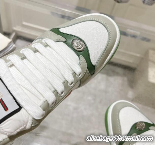 Top Grade Gucci Screener Trainer Sneakers in GG Canvas and Suede with Web Grey/Green 1119115