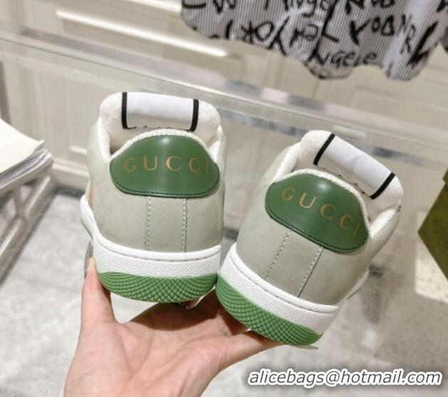 Top Grade Gucci Screener Trainer Sneakers in GG Canvas and Suede with Web Grey/Green 1119115