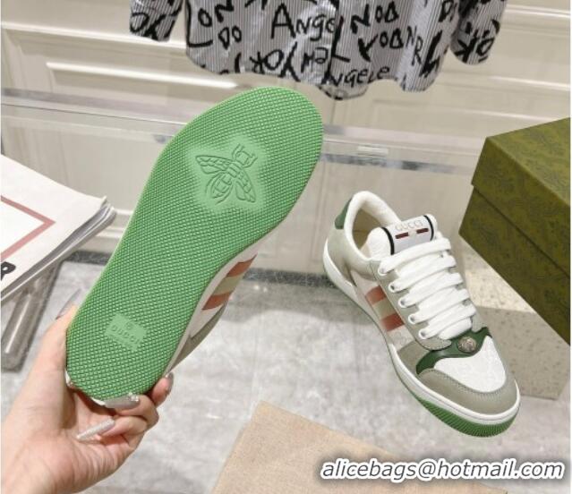 Top Grade Gucci Screener Trainer Sneakers in GG Canvas and Suede with Web Grey/Green 1119115