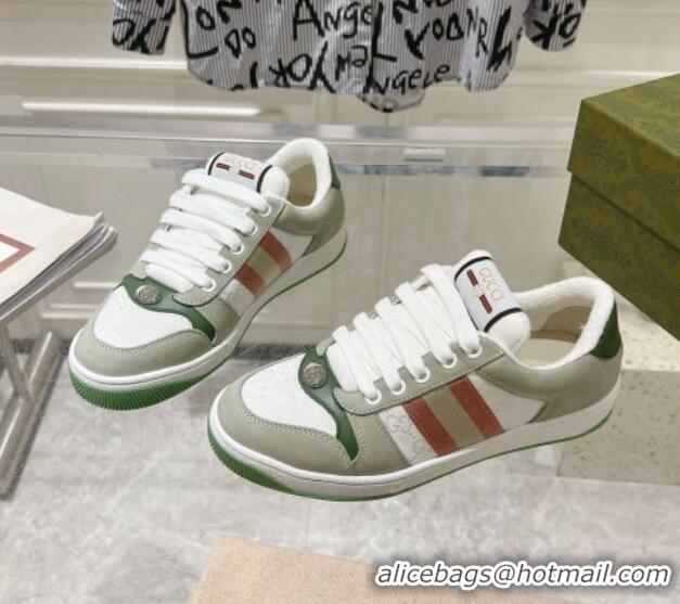 Top Grade Gucci Screener Trainer Sneakers in GG Canvas and Suede with Web Grey/Green 1119115