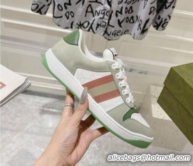 Top Grade Gucci Screener Trainer Sneakers in GG Canvas and Suede with Web Grey/Green 1119115