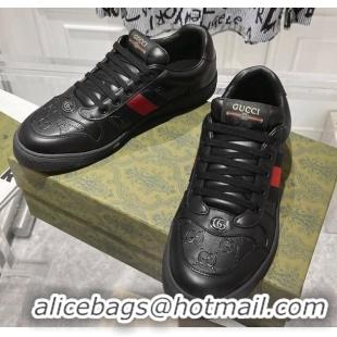 Purchase Gucci Screener Trainer Sneakers in Black GG Leather with Web 1119123