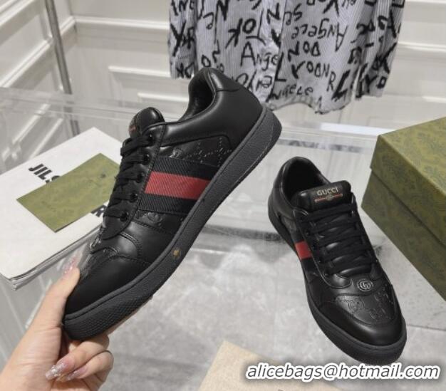 Purchase Gucci Screener Trainer Sneakers in Black GG Leather with Web 1119123