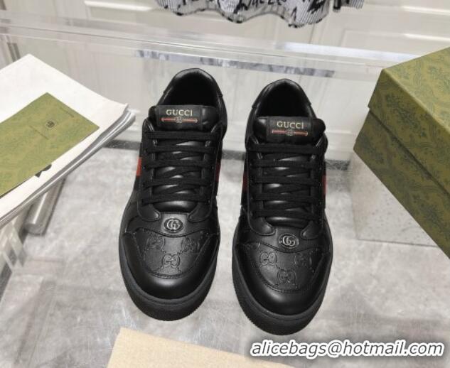 Purchase Gucci Screener Trainer Sneakers in Black GG Leather with Web 1119123