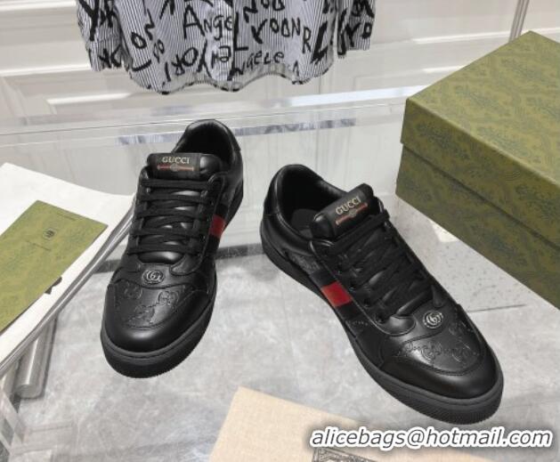 Purchase Gucci Screener Trainer Sneakers in Black GG Leather with Web 1119123