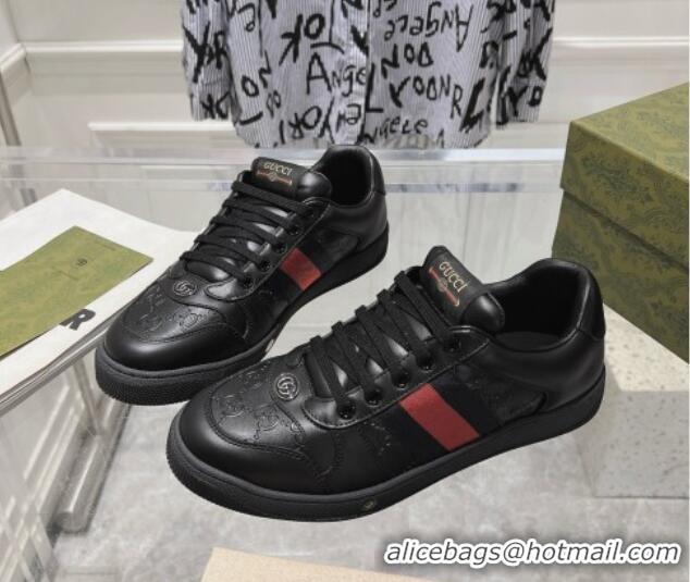 Purchase Gucci Screener Trainer Sneakers in Black GG Leather with Web 1119123