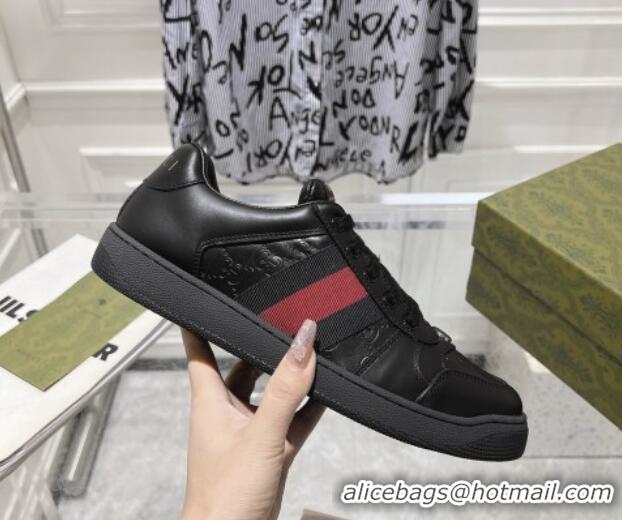 Purchase Gucci Screener Trainer Sneakers in Black GG Leather with Web 1119123