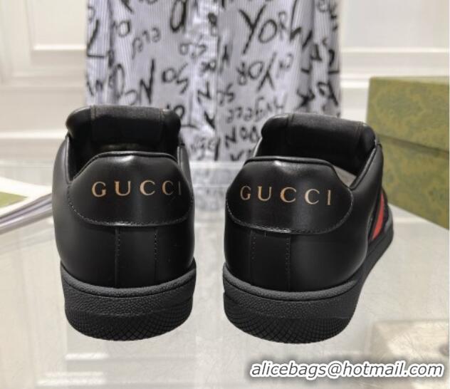 Purchase Gucci Screener Trainer Sneakers in Black GG Leather with Web 1119123