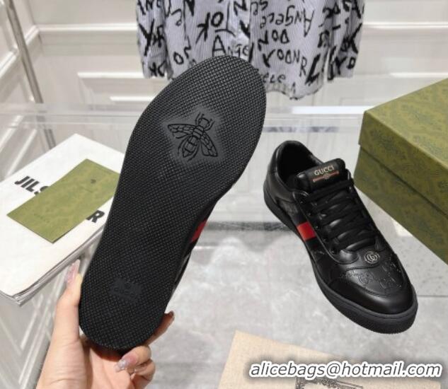 Purchase Gucci Screener Trainer Sneakers in Black GG Leather with Web 1119123