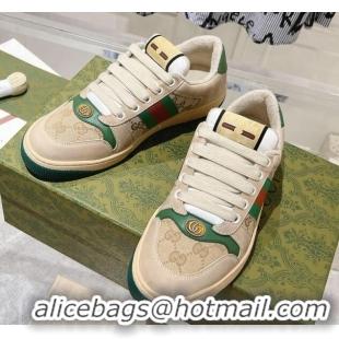 Grade Quality Gucci Vintage Screener Trainer Sneakers in GG Canvas and Leather with Web Green 1119124