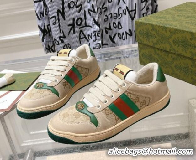 Grade Quality Gucci Vintage Screener Trainer Sneakers in GG Canvas and Leather with Web Green 1119124