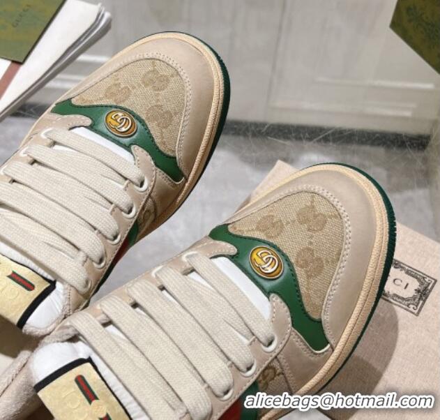 Grade Quality Gucci Vintage Screener Trainer Sneakers in GG Canvas and Leather with Web Green 1119124