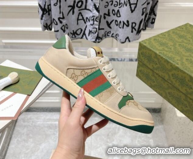 Grade Quality Gucci Vintage Screener Trainer Sneakers in GG Canvas and Leather with Web Green 1119124