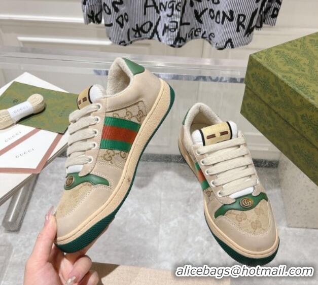 Grade Quality Gucci Vintage Screener Trainer Sneakers in GG Canvas and Leather with Web Green 1119124