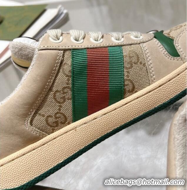 Grade Quality Gucci Vintage Screener Trainer Sneakers in GG Canvas and Leather with Web Green 1119124