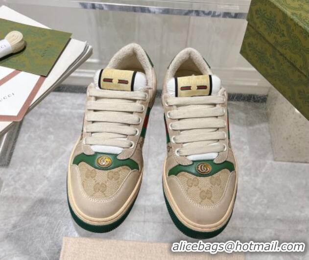 Grade Quality Gucci Vintage Screener Trainer Sneakers in GG Canvas and Leather with Web Green 1119124