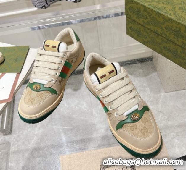 Grade Quality Gucci Vintage Screener Trainer Sneakers in GG Canvas and Leather with Web Green 1119124