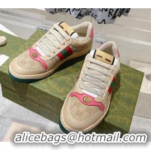 Perfect Gucci Vintage Screener Trainer Sneakers in GG Canvas and Leather with Web Pink 1119125