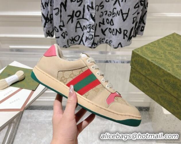 Perfect Gucci Vintage Screener Trainer Sneakers in GG Canvas and Leather with Web Pink 1119125