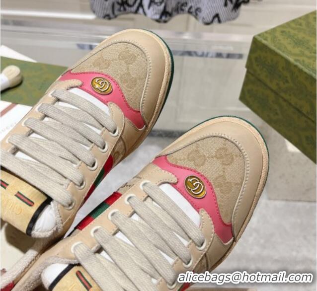 Perfect Gucci Vintage Screener Trainer Sneakers in GG Canvas and Leather with Web Pink 1119125