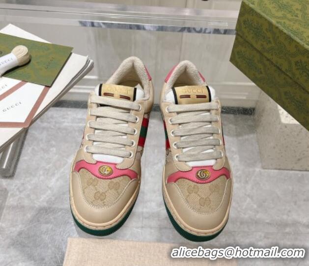 Perfect Gucci Vintage Screener Trainer Sneakers in GG Canvas and Leather with Web Pink 1119125