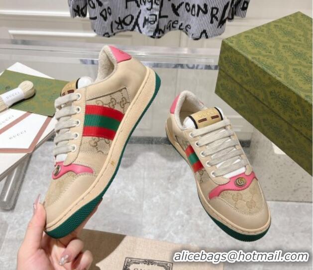 Perfect Gucci Vintage Screener Trainer Sneakers in GG Canvas and Leather with Web Pink 1119125