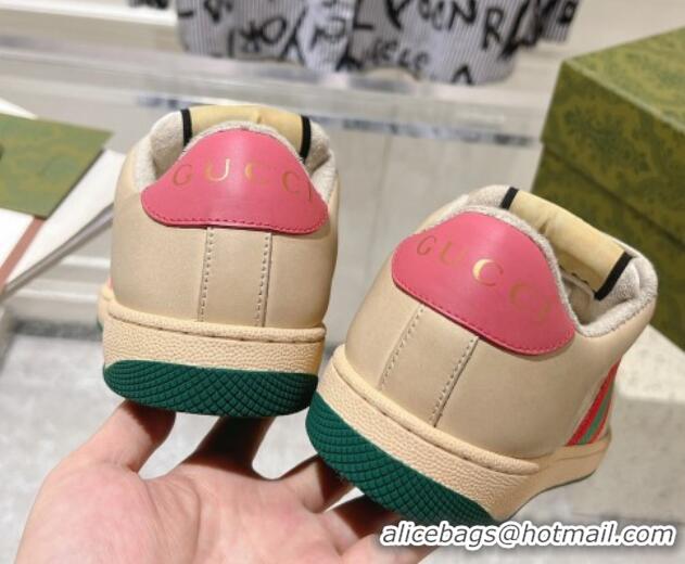 Perfect Gucci Vintage Screener Trainer Sneakers in GG Canvas and Leather with Web Pink 1119125