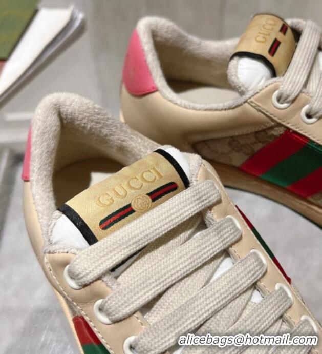 Perfect Gucci Vintage Screener Trainer Sneakers in GG Canvas and Leather with Web Pink 1119125