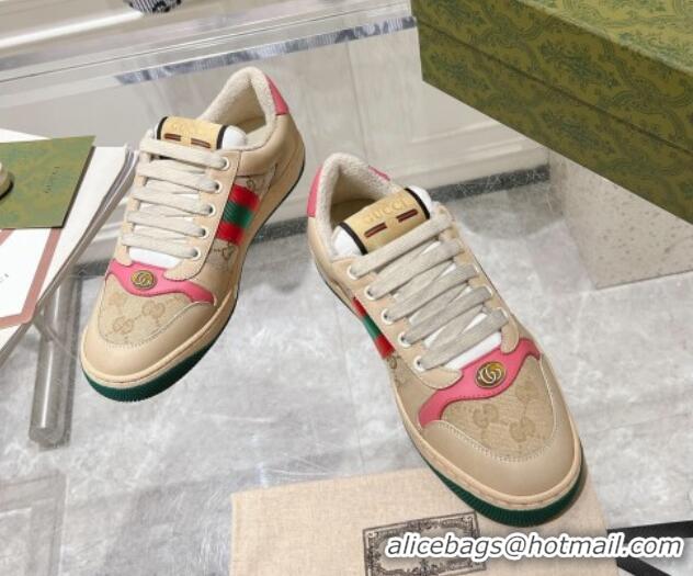 Perfect Gucci Vintage Screener Trainer Sneakers in GG Canvas and Leather with Web Pink 1119125