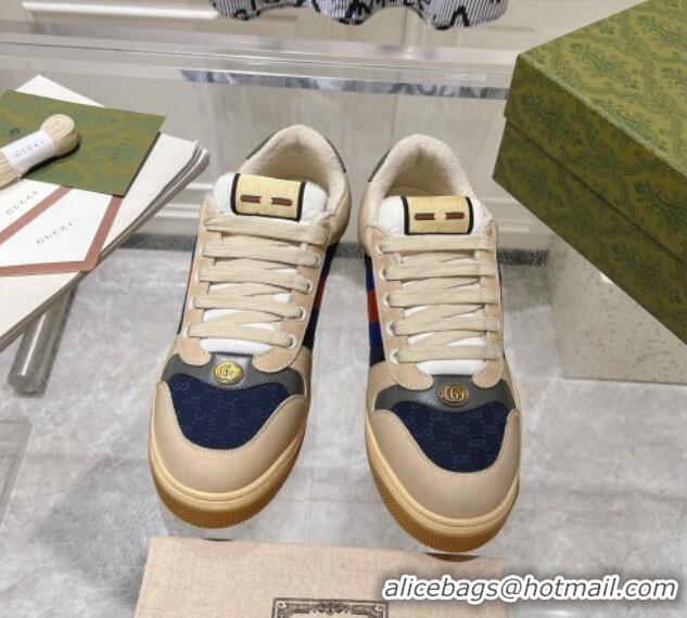 Low Price Gucci Vintage Screener Trainer Sneakers in GG Canvas and Leather with Web Blue 1119126