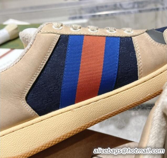 Low Price Gucci Vintage Screener Trainer Sneakers in GG Canvas and Leather with Web Blue 1119126