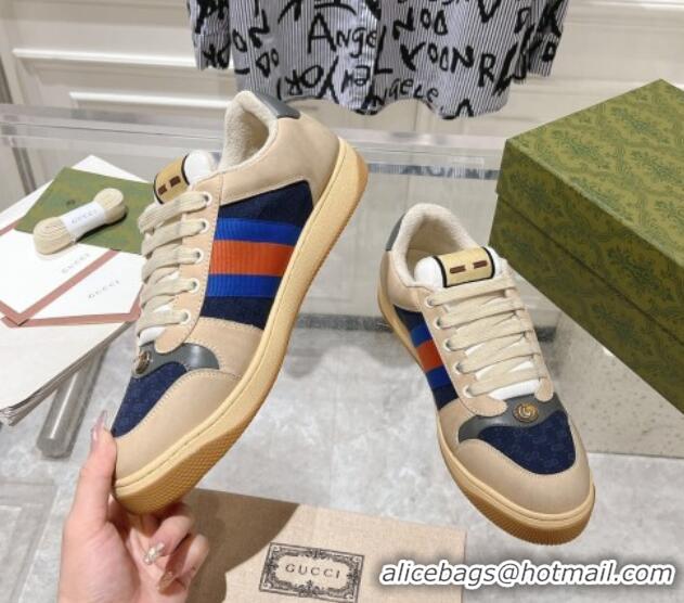 Low Price Gucci Vintage Screener Trainer Sneakers in GG Canvas and Leather with Web Blue 1119126