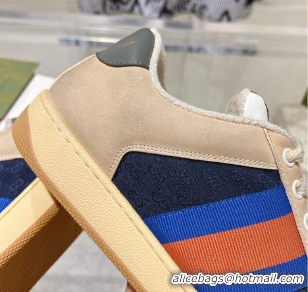 Low Price Gucci Vintage Screener Trainer Sneakers in GG Canvas and Leather with Web Blue 1119126