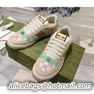 Shop Duplicate Gucci Women's Screener Trainer Sneakers in Beige Fabric with Web and Strass Light Green 1119127