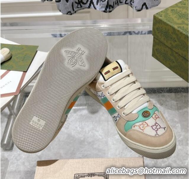 Shop Duplicate Gucci Women's Screener Trainer Sneakers in Beige Fabric with Web and Strass Light Green 1119127