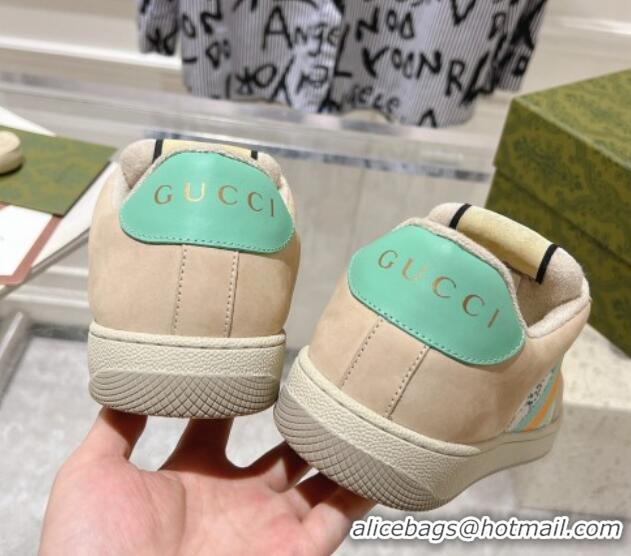 Shop Duplicate Gucci Women's Screener Trainer Sneakers in Beige Fabric with Web and Strass Light Green 1119127