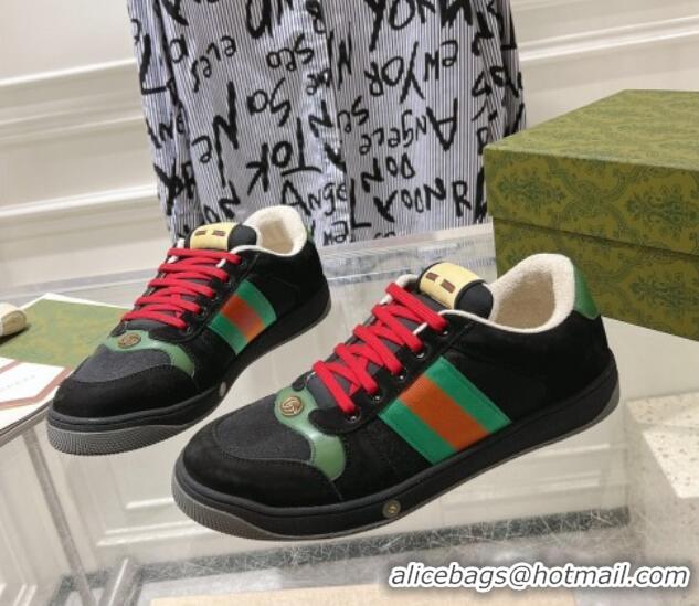 Best Product Gucci Screener Trainer Sneakers in Suede and Fabric with Web Black 1119132