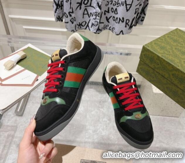 Best Product Gucci Screener Trainer Sneakers in Suede and Fabric with Web Black 1119132