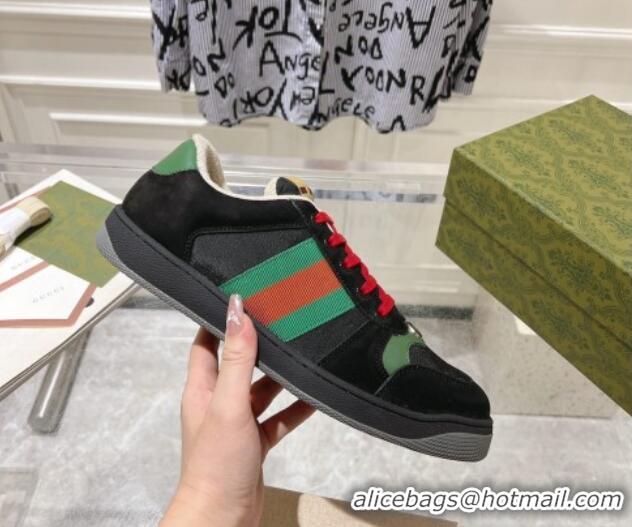 Best Product Gucci Screener Trainer Sneakers in Suede and Fabric with Web Black 1119132