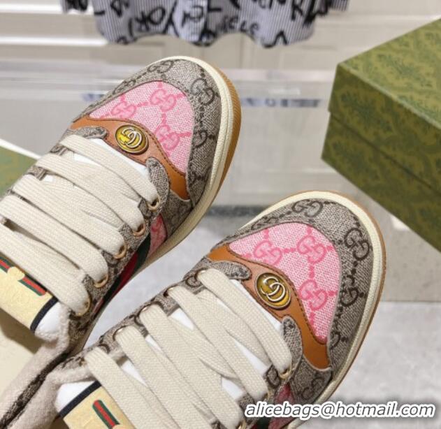 Good Looking Gucci Screener Trainer Sneakers in GG Canvas with Web Beige/Pink 1119133