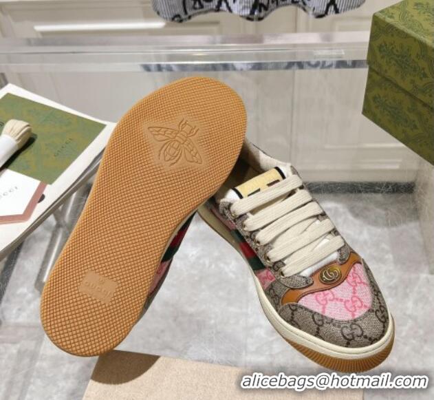 Good Looking Gucci Screener Trainer Sneakers in GG Canvas with Web Beige/Pink 1119133