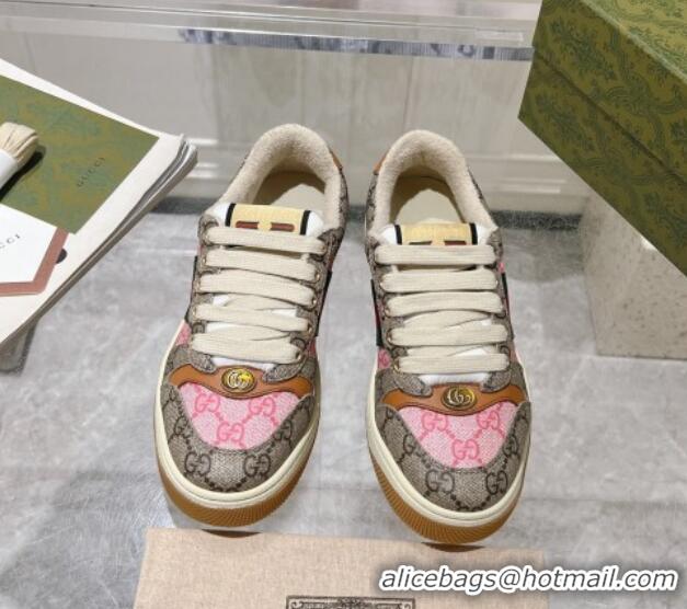 Good Looking Gucci Screener Trainer Sneakers in GG Canvas with Web Beige/Pink 1119133