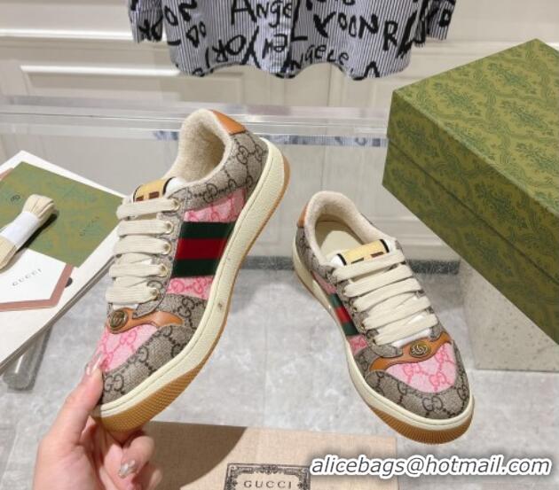 Good Looking Gucci Screener Trainer Sneakers in GG Canvas with Web Beige/Pink 1119133