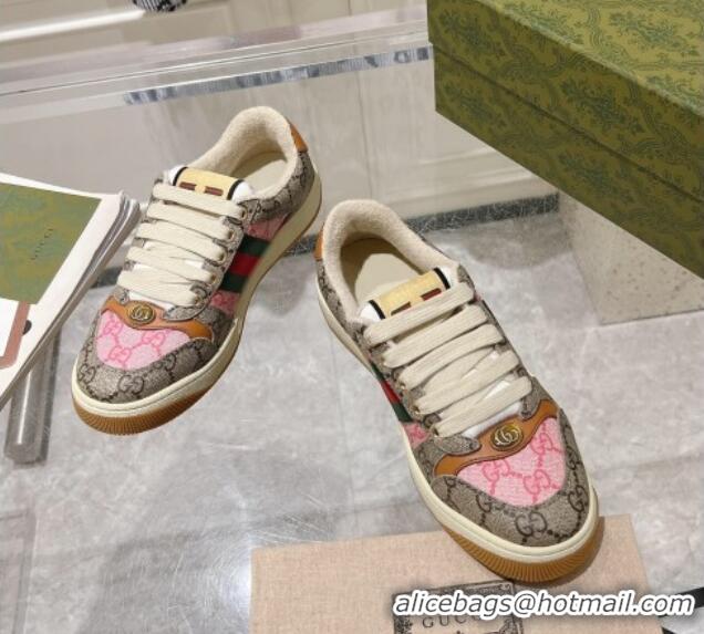 Good Looking Gucci Screener Trainer Sneakers in GG Canvas with Web Beige/Pink 1119133