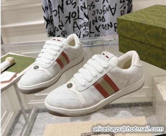 Popular Style Gucci Screener Trainer Sneakers in GG Canvas with Web White 1119134