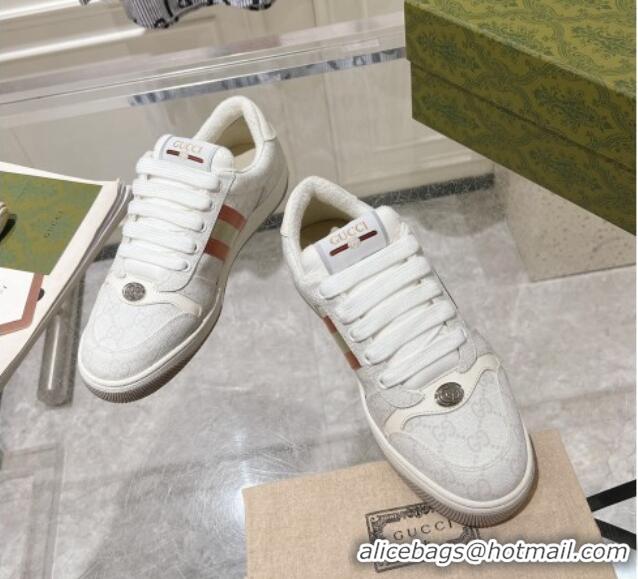 Popular Style Gucci Screener Trainer Sneakers in GG Canvas with Web White 1119134