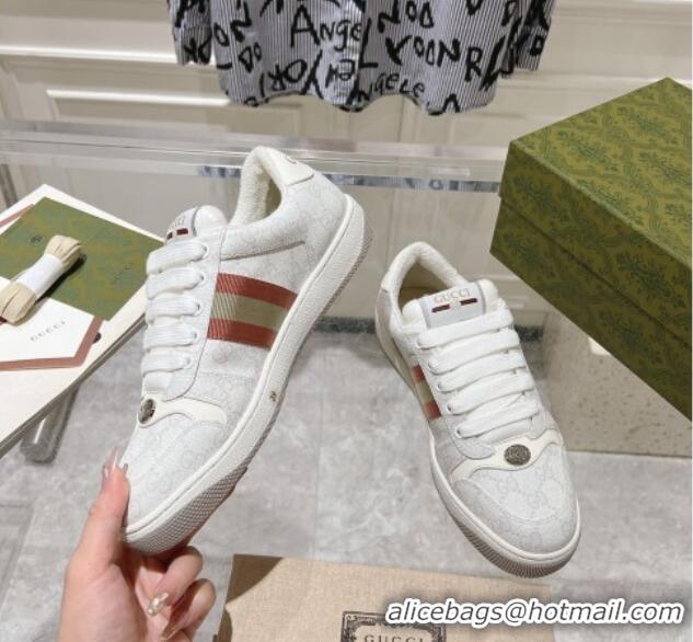 Popular Style Gucci Screener Trainer Sneakers in GG Canvas with Web White 1119134