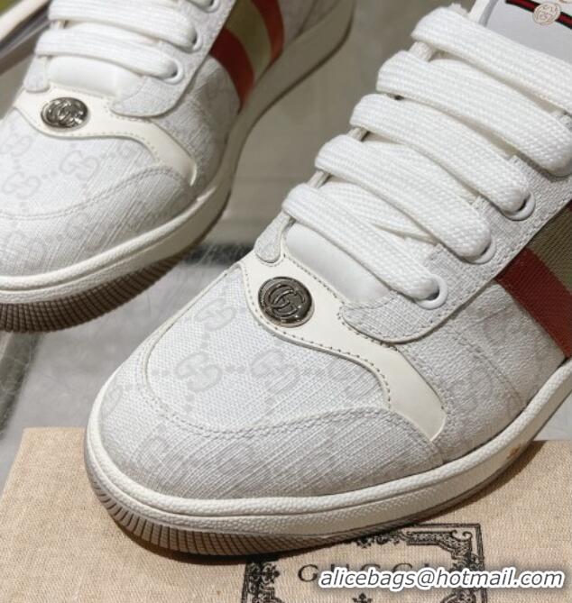 Popular Style Gucci Screener Trainer Sneakers in GG Canvas with Web White 1119134