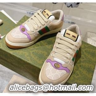 Most Popular Gucci Screener Trainer Sneakers in Beige Suede and GG Canvas with Web Light Purple 1119142